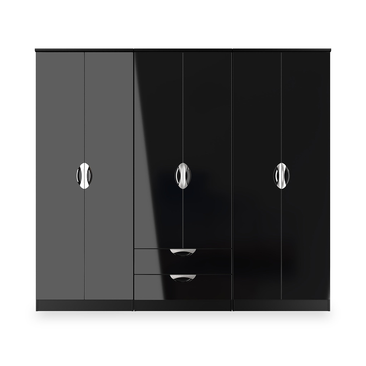 Beckett 6 Door 2 Drawer Wardrobe Black Gloss from Roseland Furniture