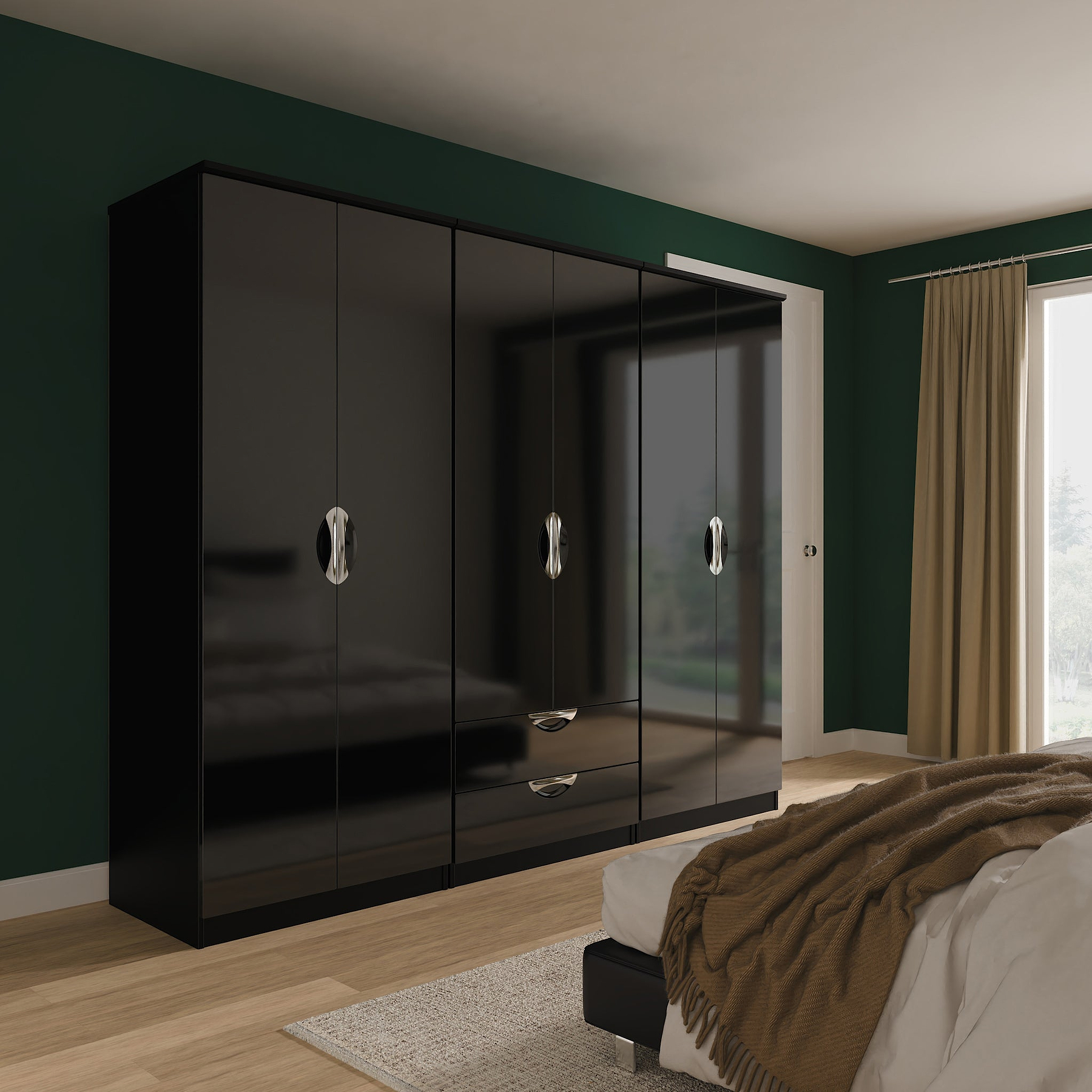 Beckett 6 Door 2 Drawer Wardrobe Black Gloss from Roseland Furniture