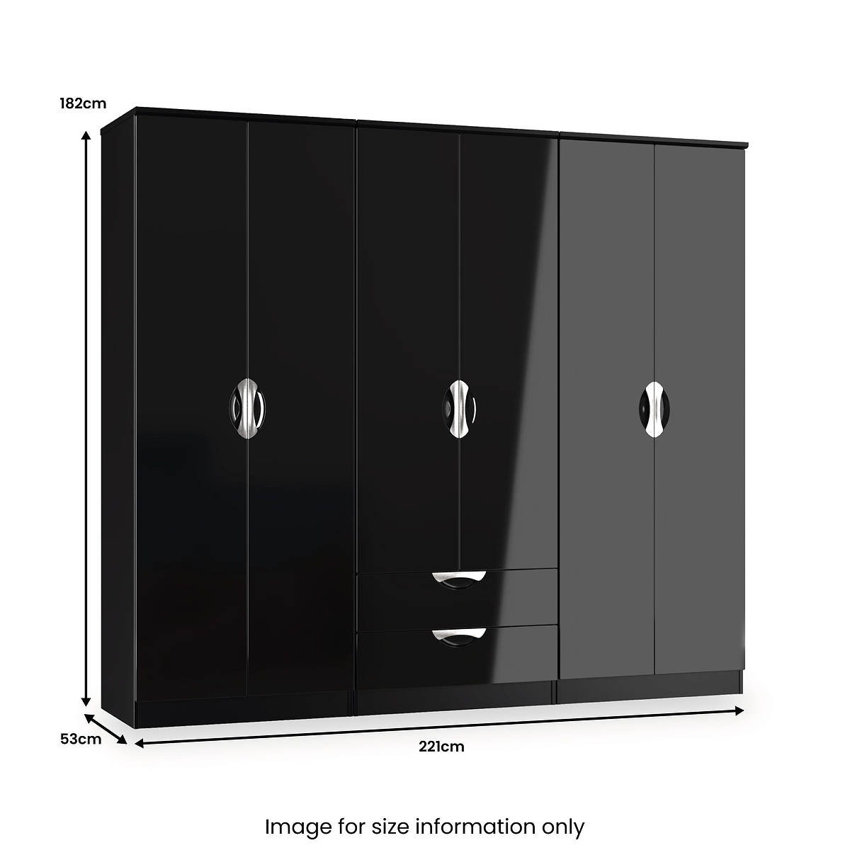 Beckett 6 Door 2 Drawer Wardrobe Black Gloss from Roseland Furniture