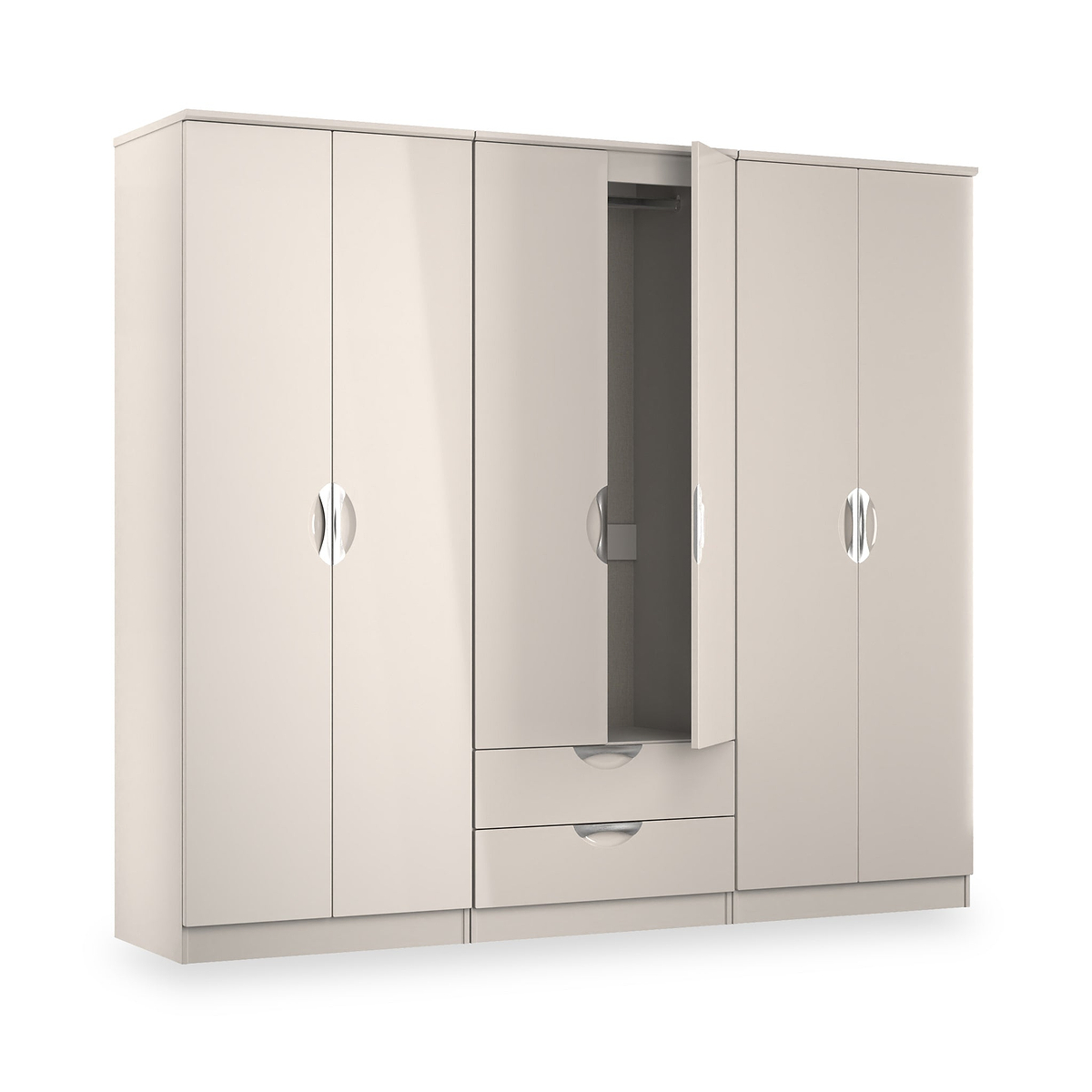 Beckett 6 Door 2 Drawer Wardrobe Cream Gloss from Roseland Furniture