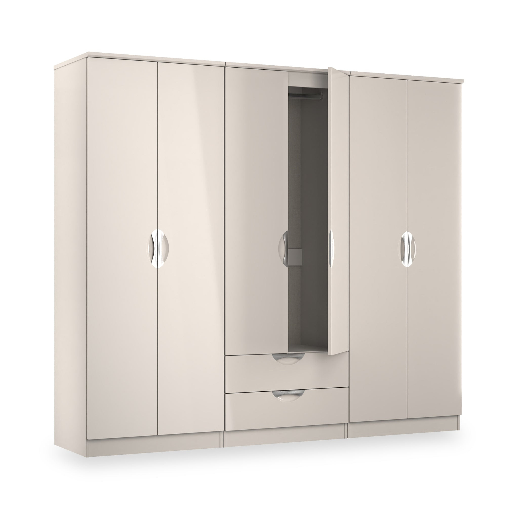 Beckett 6 Door 2 Drawer Wardrobe Cream Gloss from Roseland Furniture