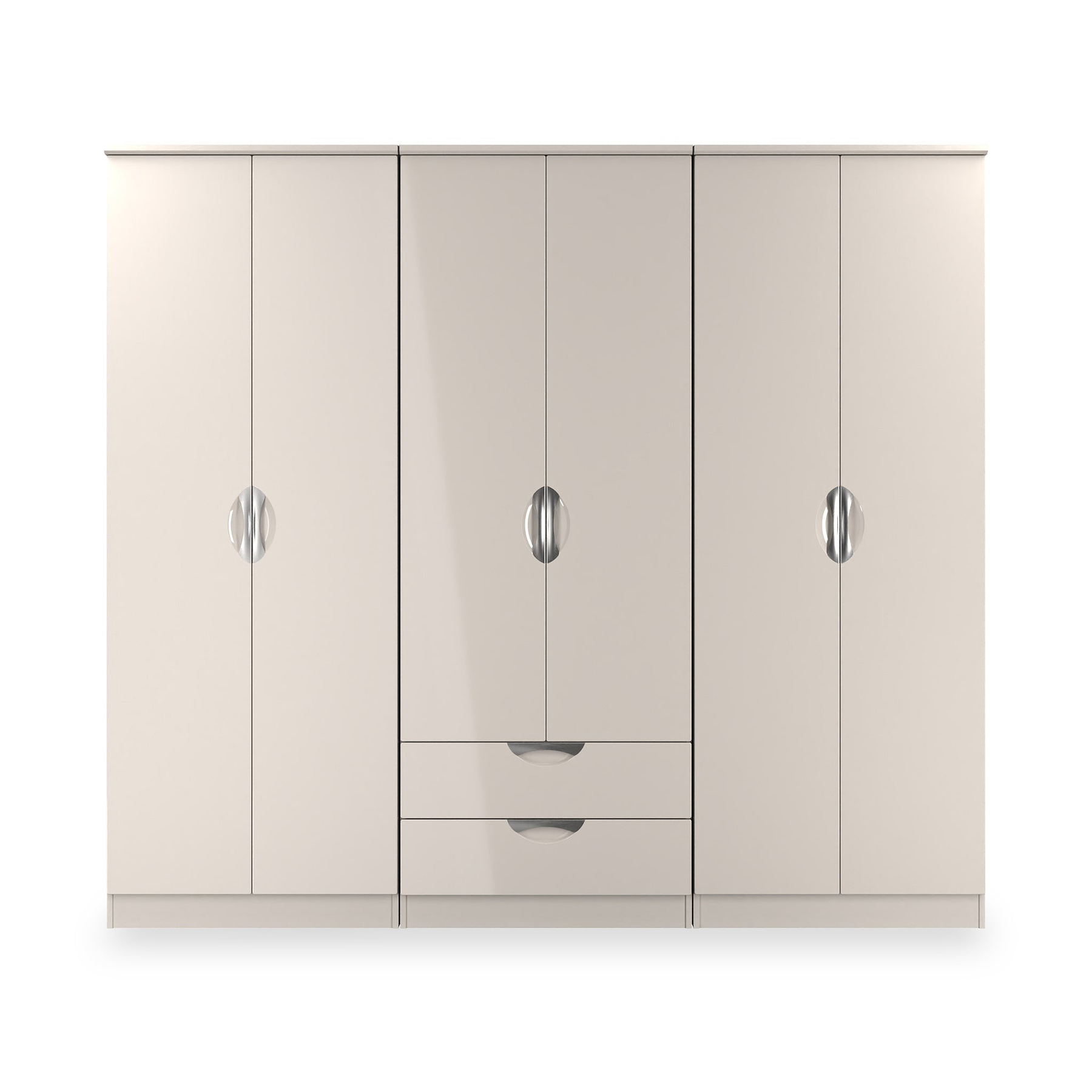 Beckett 6 Door 2 Drawer Wardrobe Cream Gloss from Roseland Furniture