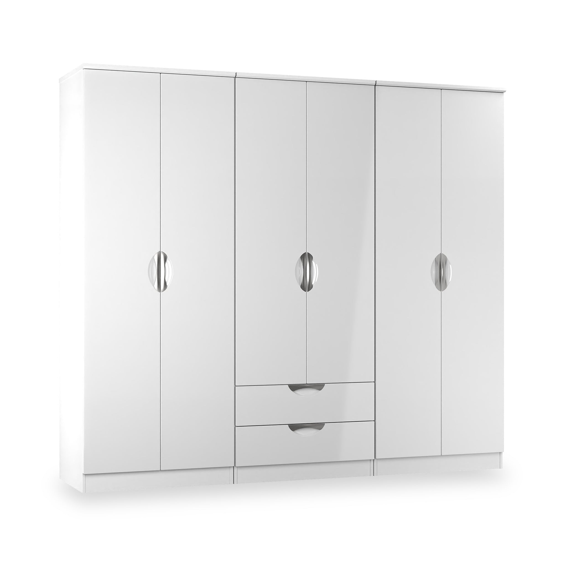 Beckett 6 Door 2 Drawer Wardrobe White Gloss from Roseland Furniture