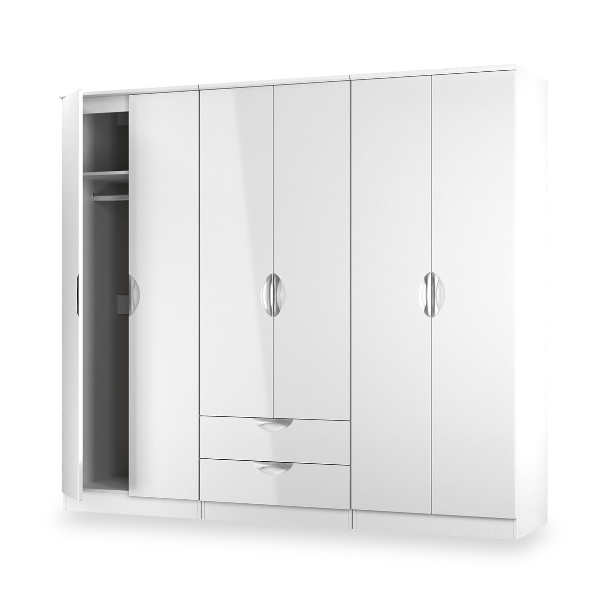 Beckett 6 Door 2 Drawer Wardrobe White Gloss from Roseland Furniture