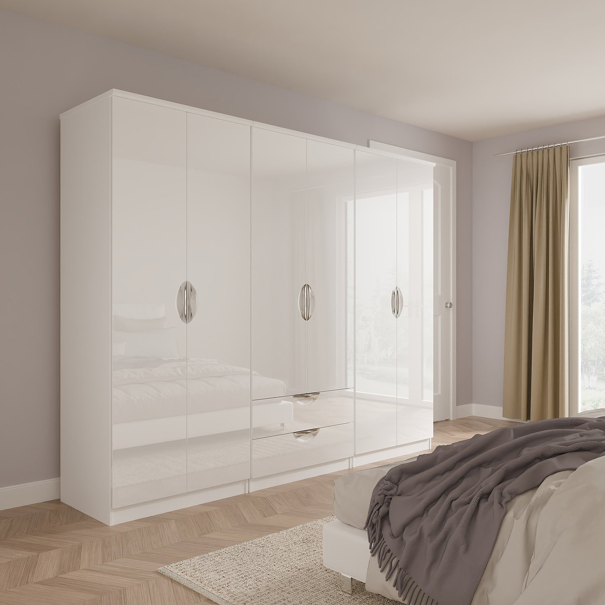 Beckett 6 Door 2 Drawer Wardrobe White Gloss from Roseland Furniture