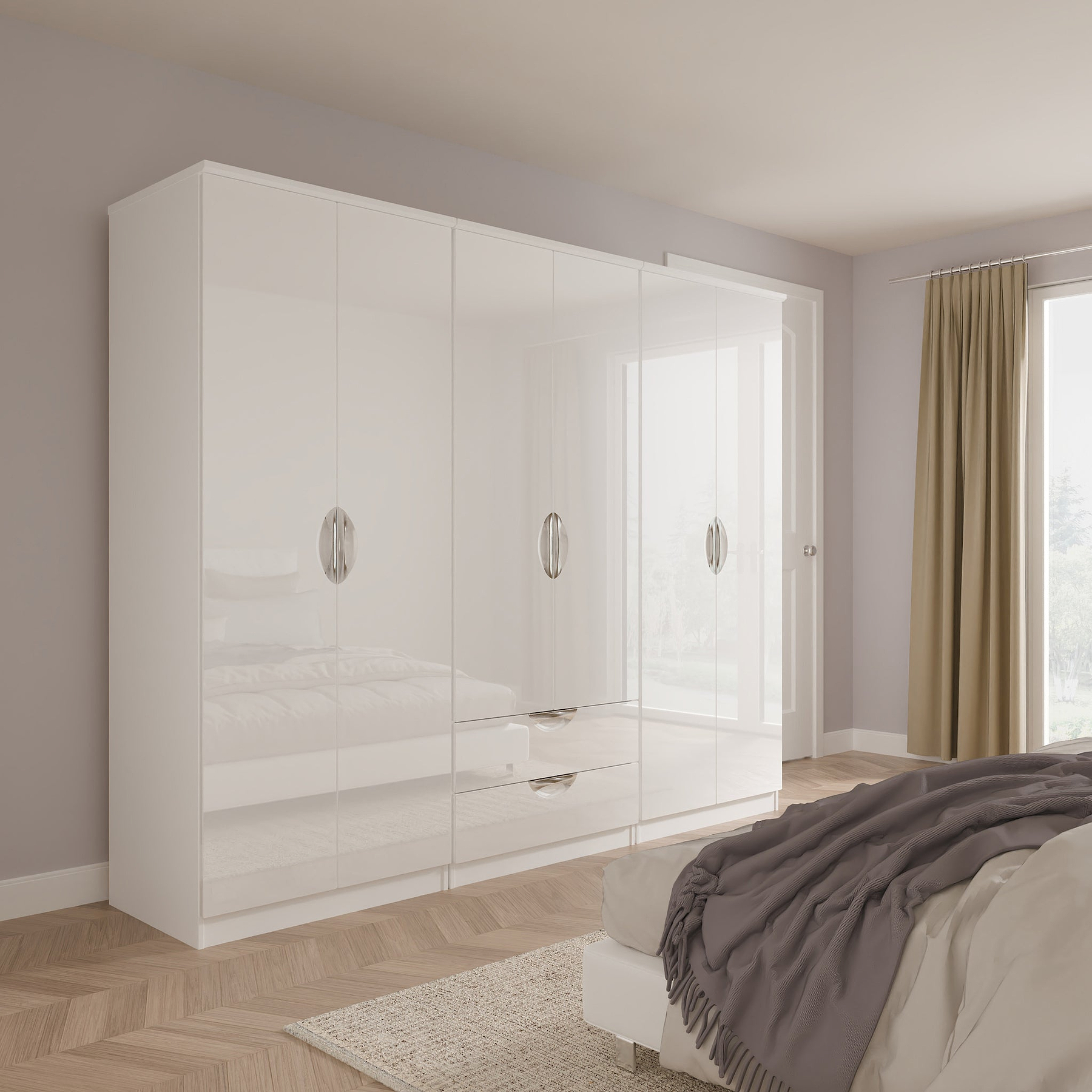 Beckett 6 Door 2 Drawer Wardrobe White Gloss from Roseland Furniture
