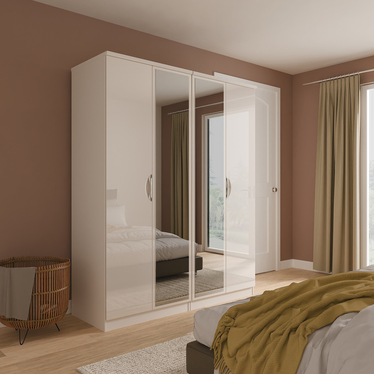 Beckett 4 Door Mirrored Wardrobe Cream from Roseland Furniture