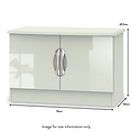 A white, two-door cabinet with metal handles measures 76cm by 40cm by 49.5cm. Text states "Image for size information only."