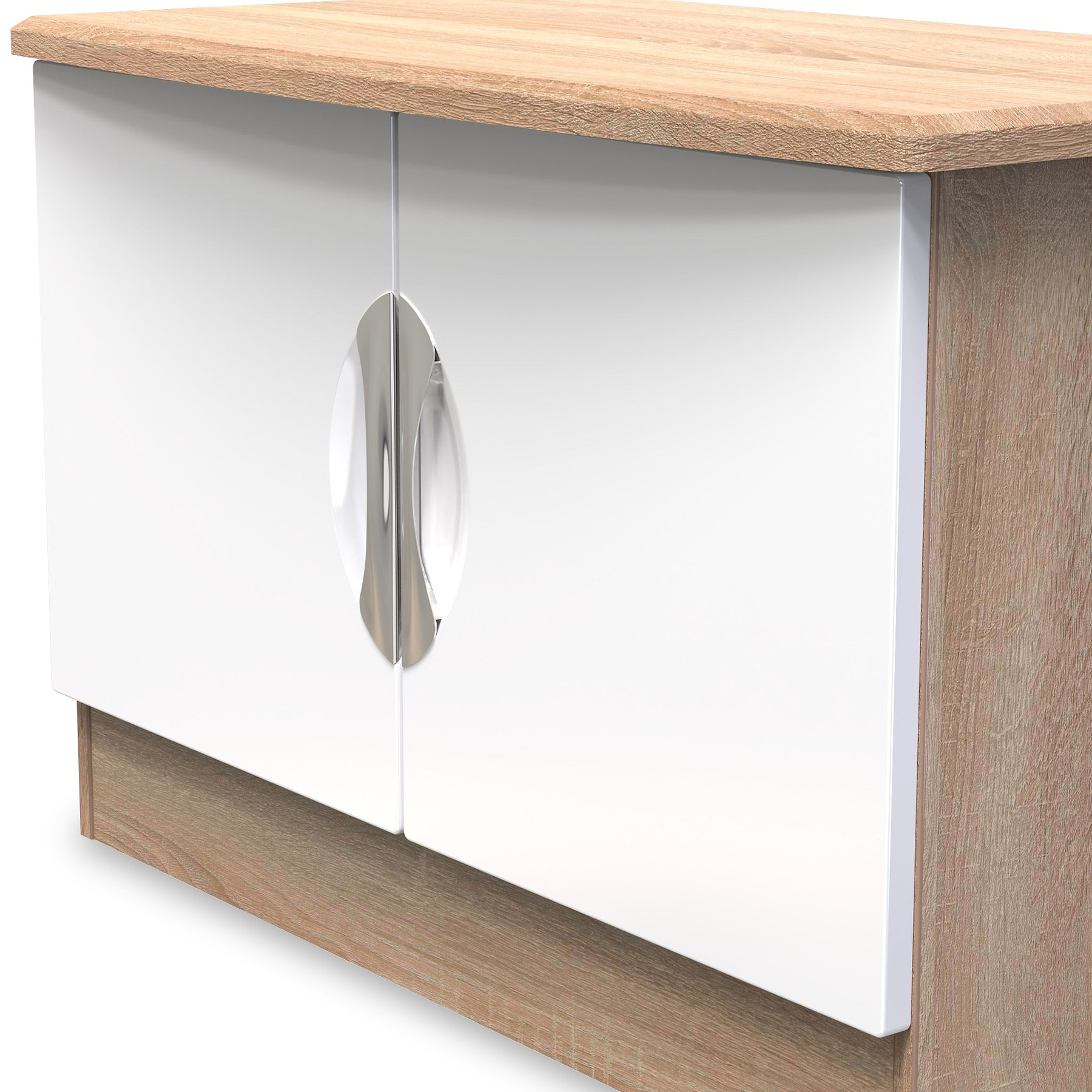 Beckett White Gloss and Light Wood 2 Door Compact TV Unit from Roseland