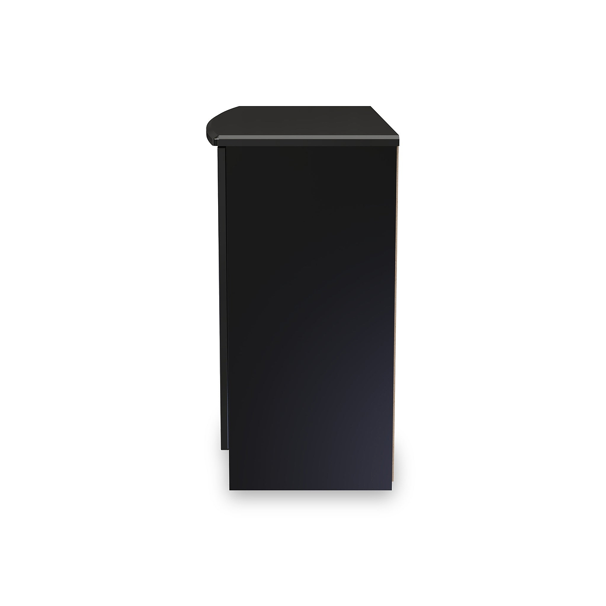 A black podium stands vertically, centered against a white background; its design is simple with a flat top and no visible features or text.