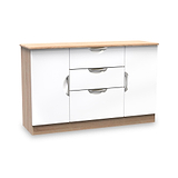 Beckett White Gloss & Light Wood 2 Door 3 Drawer Sideboard by Roseland Furniture