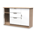 Beckett White Gloss & Light Wood 2 Door 3 Drawer Sideboard by Roseland Furniture