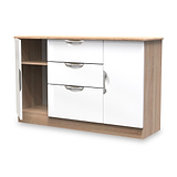 Beckett White Gloss & Light Wood 2 Door 3 Drawer Sideboard by Roseland Furniture