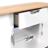 Beckett White Gloss & Light Wood 2 Door 3 Drawer Sideboard by Roseland Furniture
