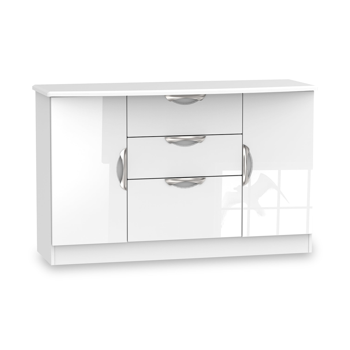 Beckett White Gloss 2 Door 3 Drawer Sideboard by Roseland Furniture