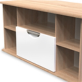 Beckett White Gloss & Light Wood Corner TV Unit from Roseland