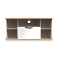 Beckett White Gloss & Light Wood Corner TV Cabinet from Roseland