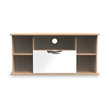 Beckett White Gloss & Light Wood Corner TV Cabinet from Roseland