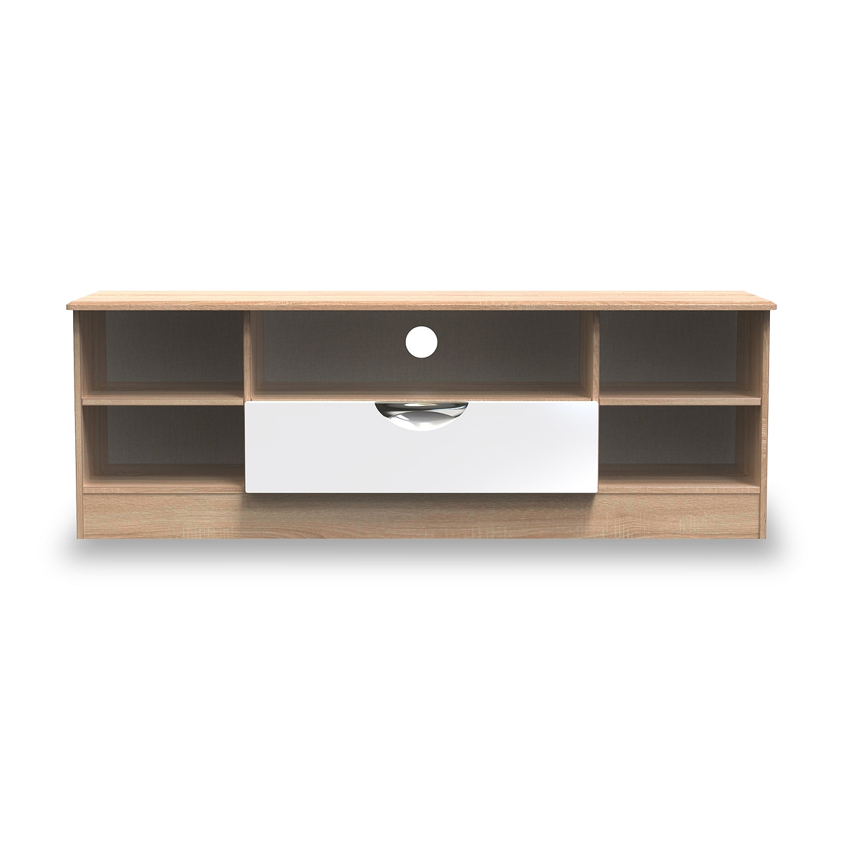 Beckett White Gloss & Light Wood Wide TV Unit by Roseland Furniture