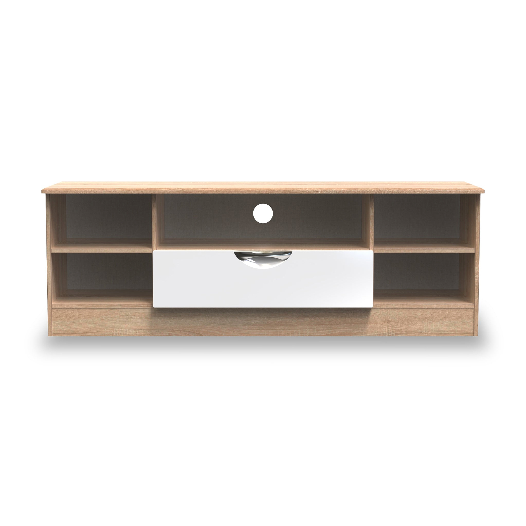 Beckett White Gloss & Light Wood Wide TV Unit by Roseland Furniture