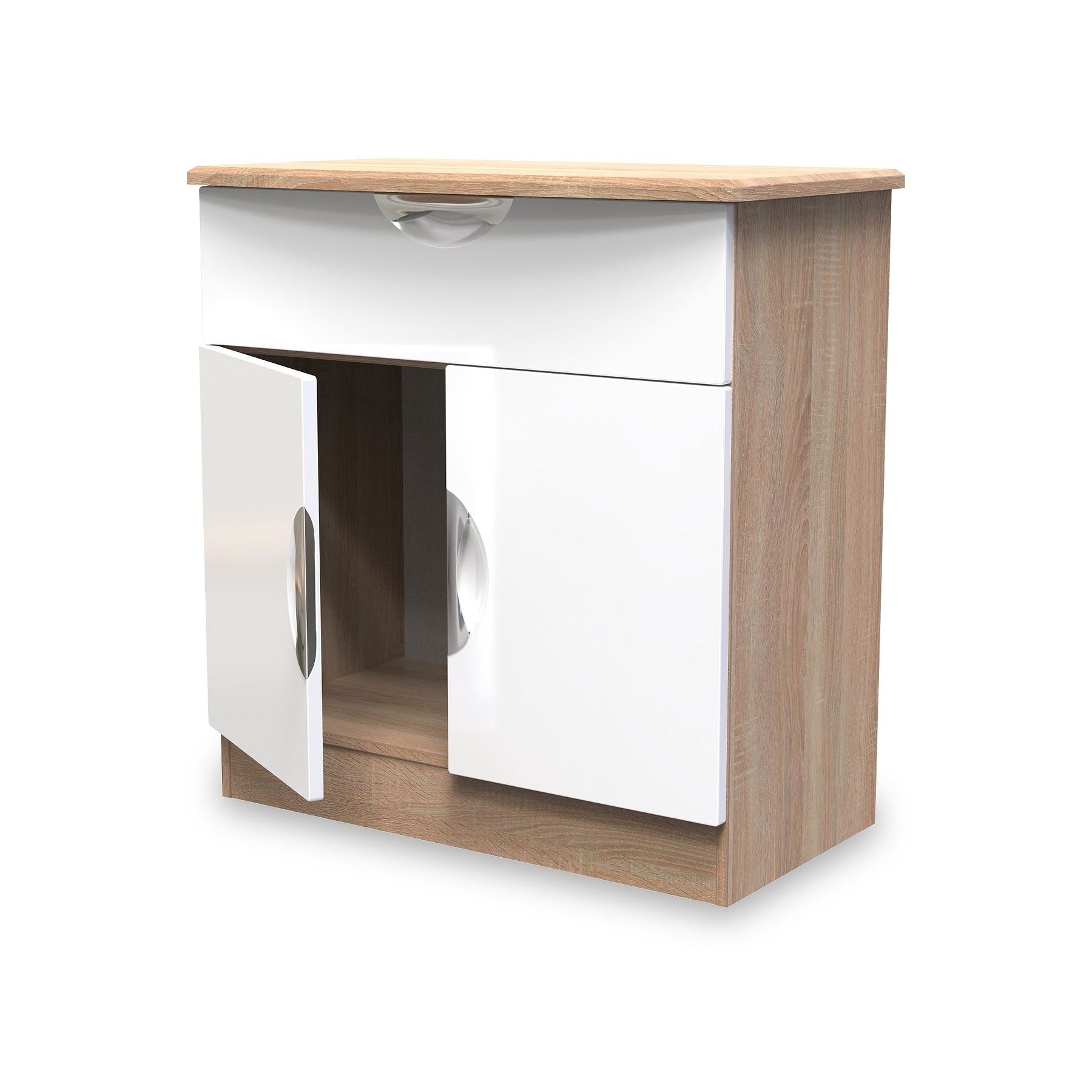 Beckett White Gloss & Light Wood 2 Door 1 Drawer Sideboard by Roseland Furniture