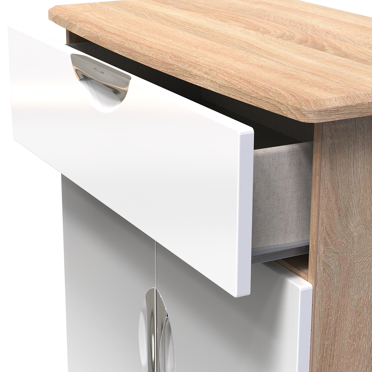 Beckett White Gloss & Light Wood 2 Door 1 Drawer Sideboard by Roseland Furniture