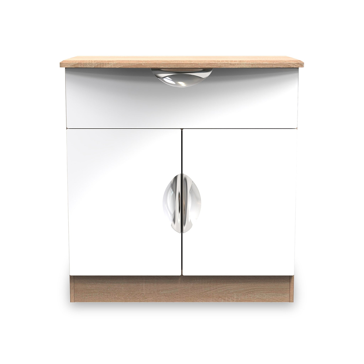 Beckett White Gloss & Light Wood 2 Door 1 Drawer Sideboard by Roseland Furniture