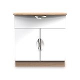 Beckett White Gloss & Light Wood 2 Door 1 Drawer Sideboard by Roseland Furniture