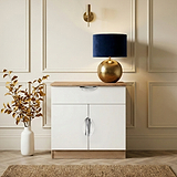 Beckett White Gloss & Light Wood 2 Door 1 Drawer Sideboard by Roseland Furniture