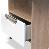 Beckett White Gloss & Light Wood 1 Drawer with Open Shelf Lamp Table by Roseland Furniture