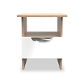 Beckett White Gloss & Light Wood 1 Drawer with Open Shelf Lamp Table by Roseland Furniture