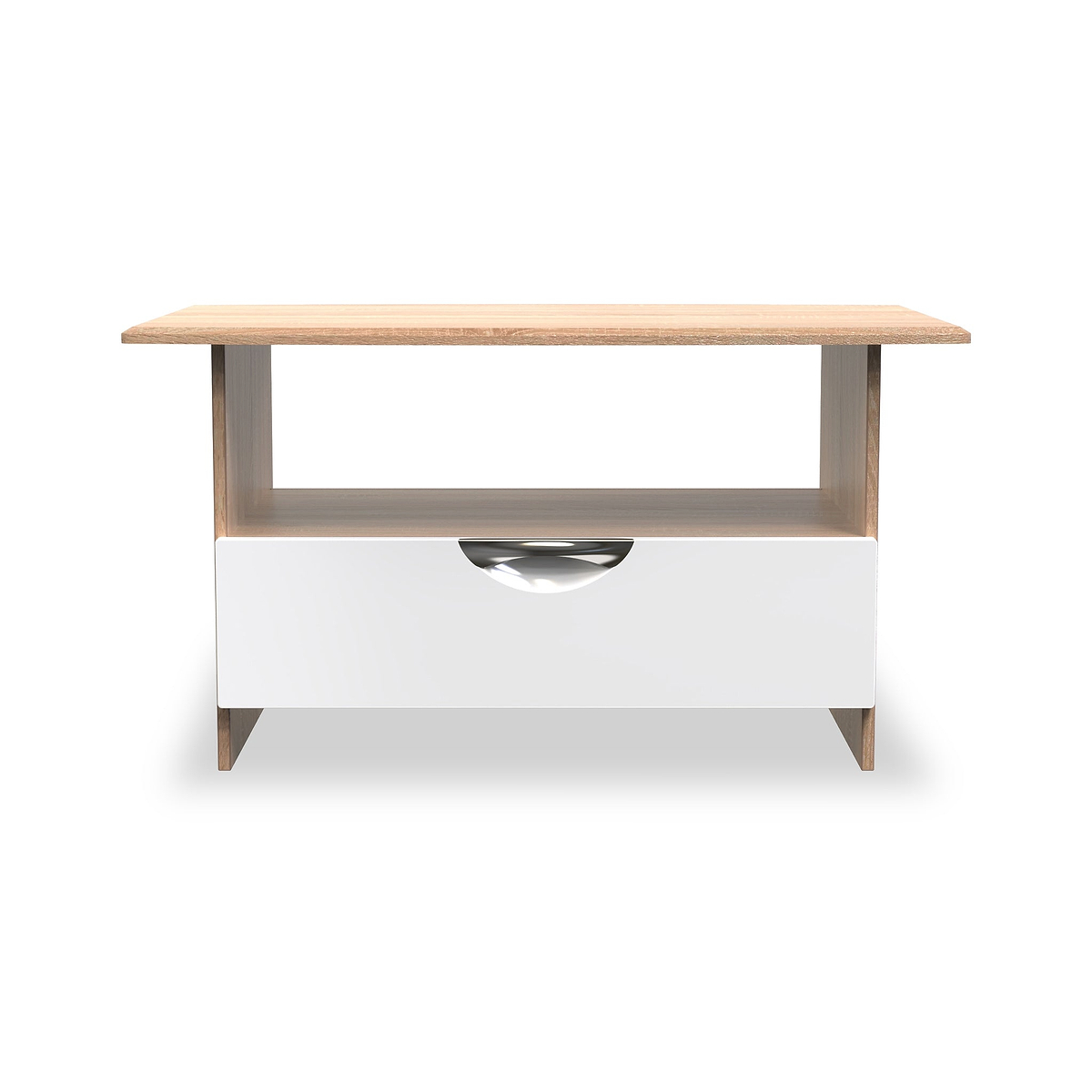 Beckett White Gloss & Light Wood 1 Drawer with Open Shelf Coffee Table by Roseland Furniture