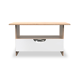 Beckett White Gloss & Light Wood 1 Drawer with Open Shelf Coffee Table by Roseland Furniture