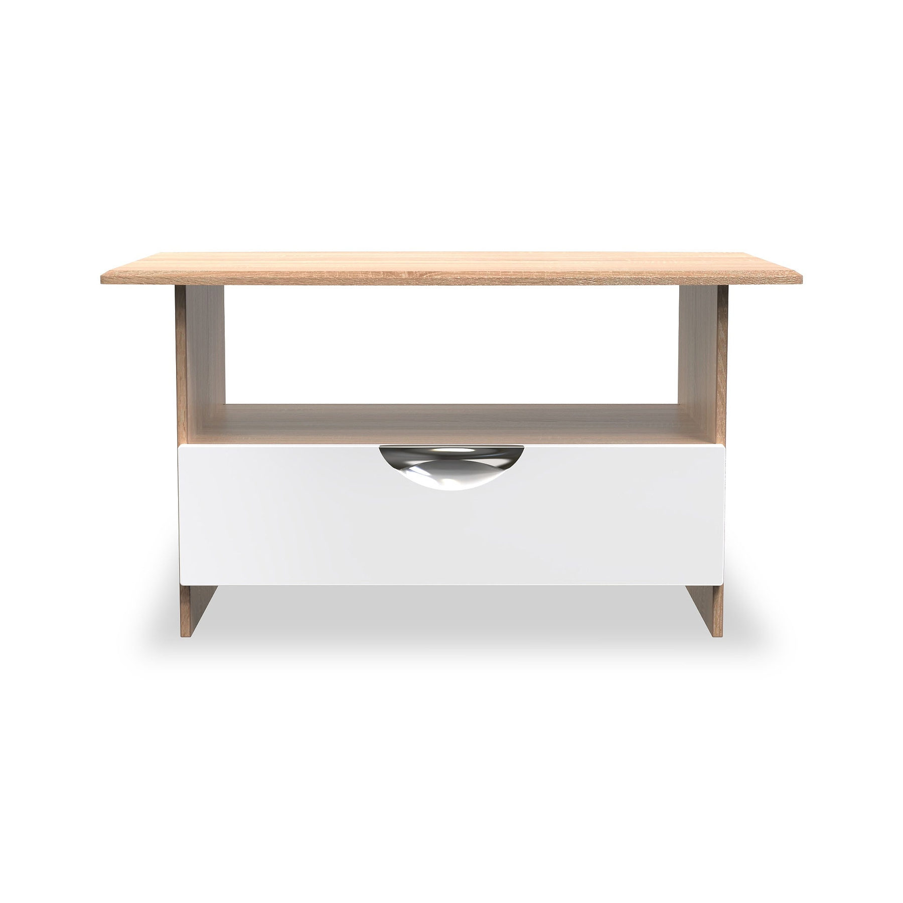 Beckett White Gloss & Light Wood 1 Drawer with Open Shelf Coffee Table by Roseland Furniture