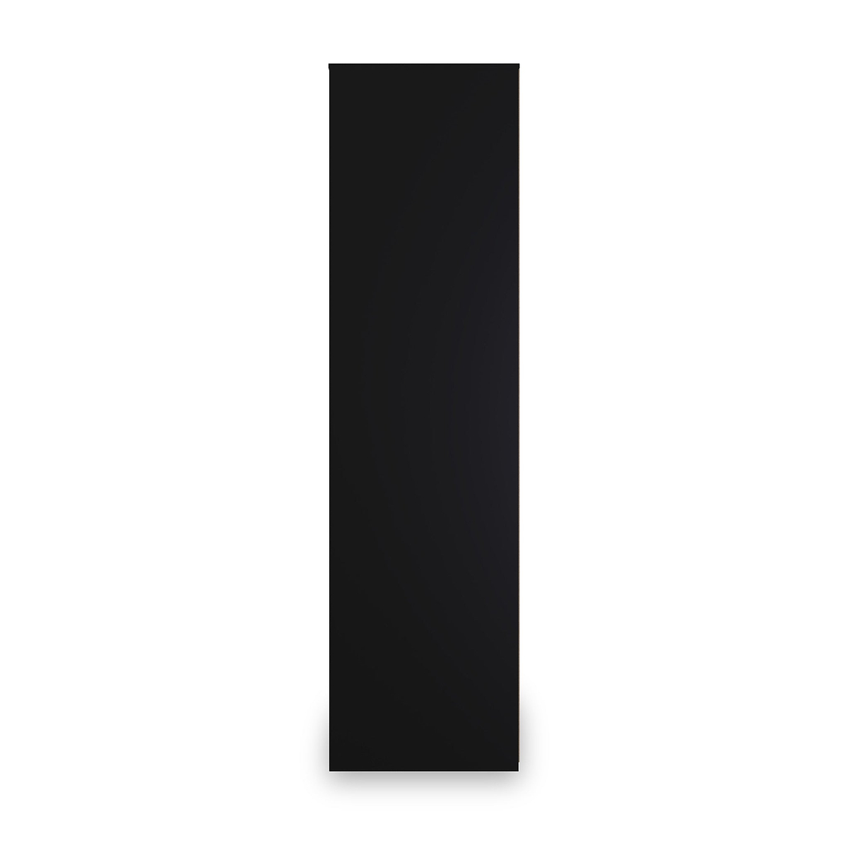 A black vertical rectangle with a very subtle gradient, positioned centrally against a white background.