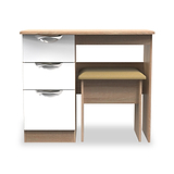 Beckett White Gloss & Light Wood Dressing Table with Stool from Roseland