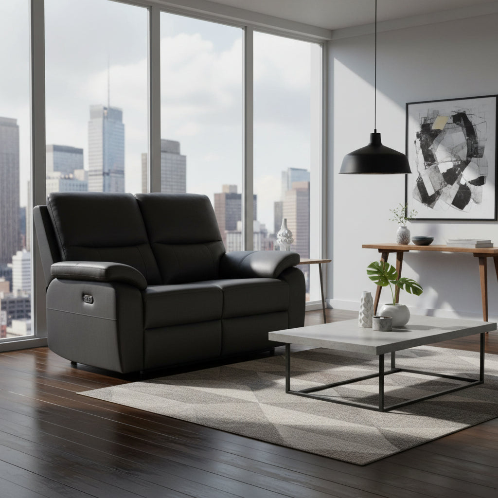 Oxley Charcoal Leather 2 Seater Power Recliner from Roseland Furniture