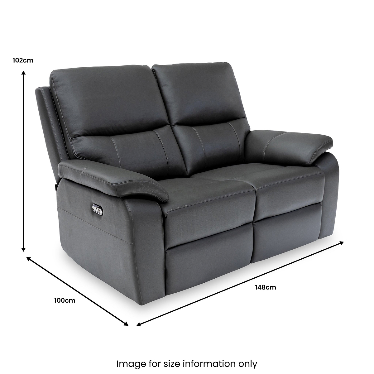 Oxley Leather 2 Seater Power Recliner Charcoal from Roseland Furniture