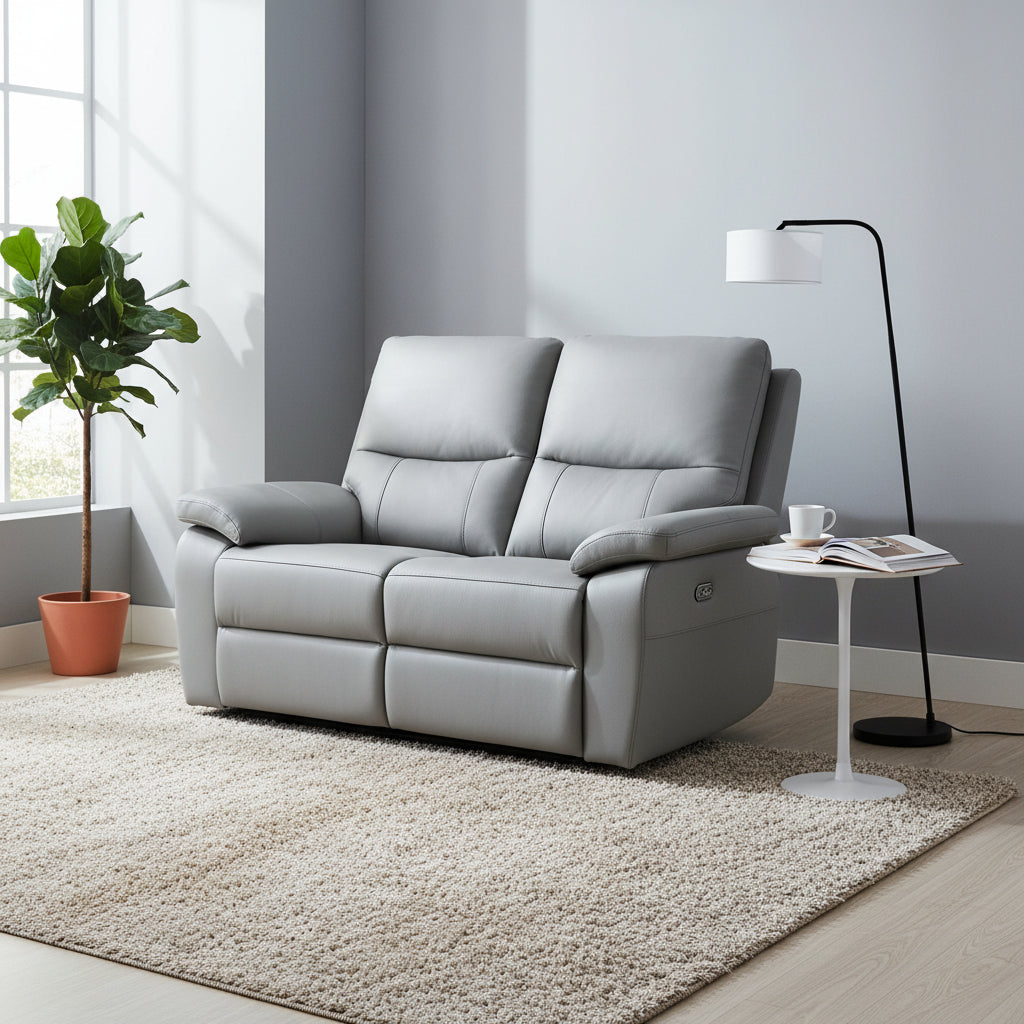 Oxley Grey Leather 2 Seater Power Recliner from Roseland Furniture