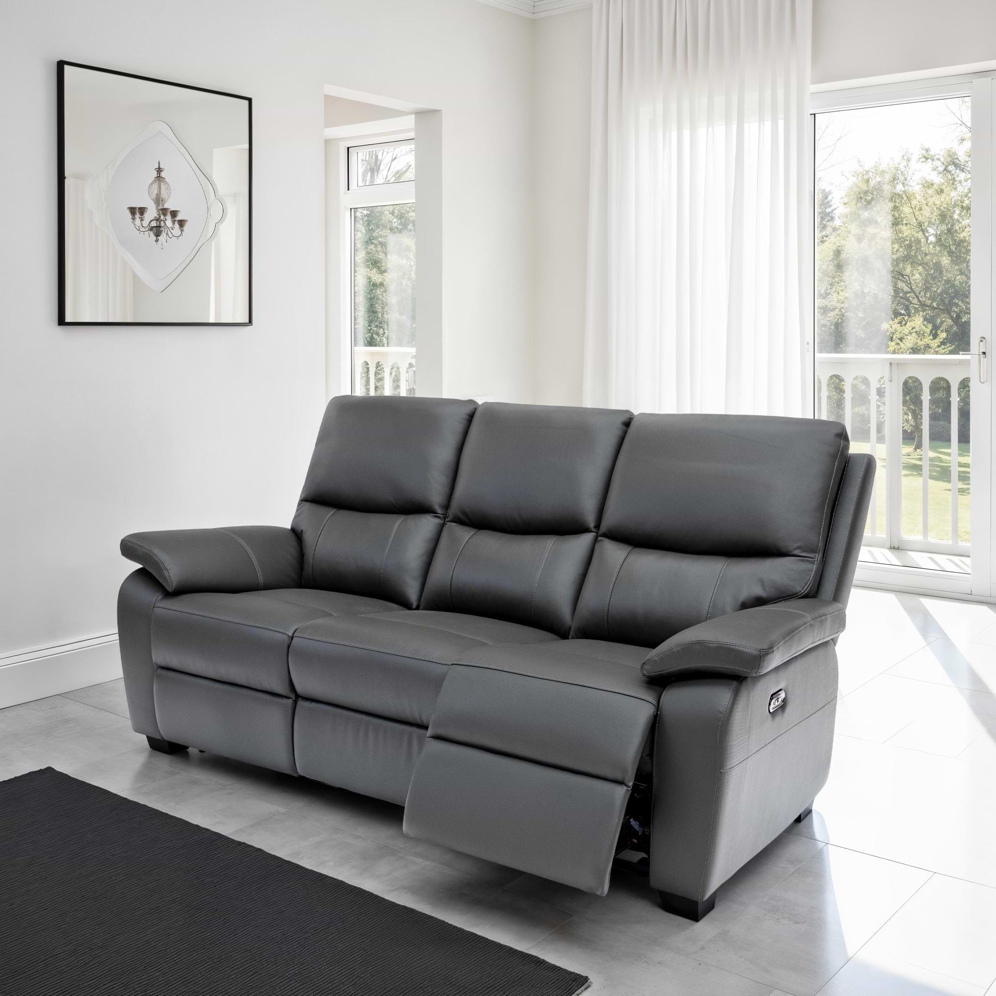Oxley Leather 3 Seater Power Recliner Charcoal from Roseland Furniture