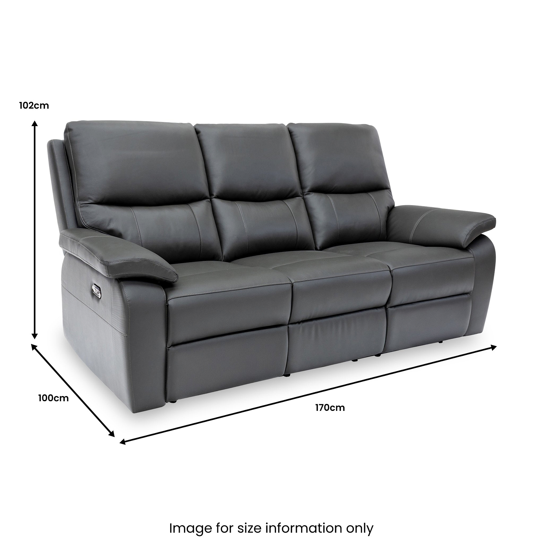 Oxley Leather 3 Seater Power Recliner Charcoal from Roseland Furniture