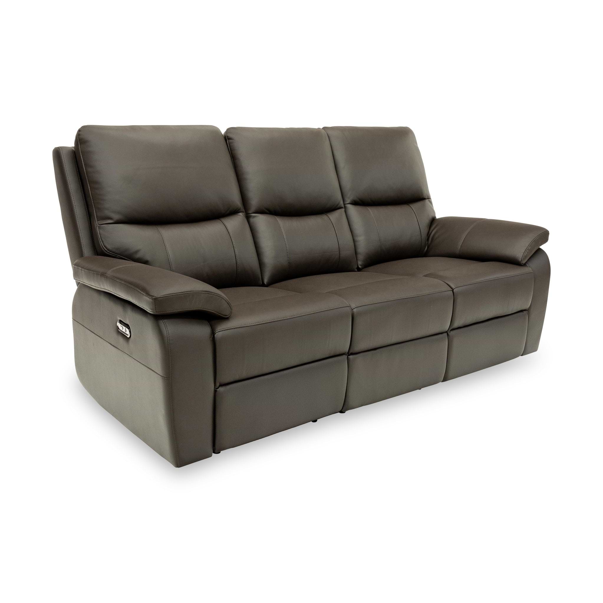 Oxley Leather 3 Seater Power Recliner Chocolate from Roseland Furniture