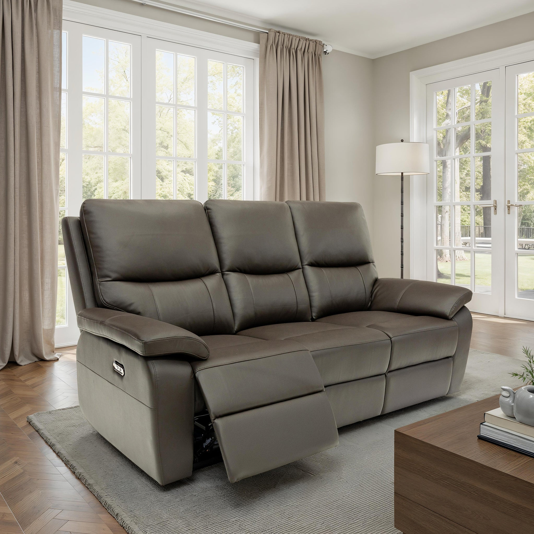 Oxley Leather 3 Seater Power Recliner Chocolate from Roseland Furniture