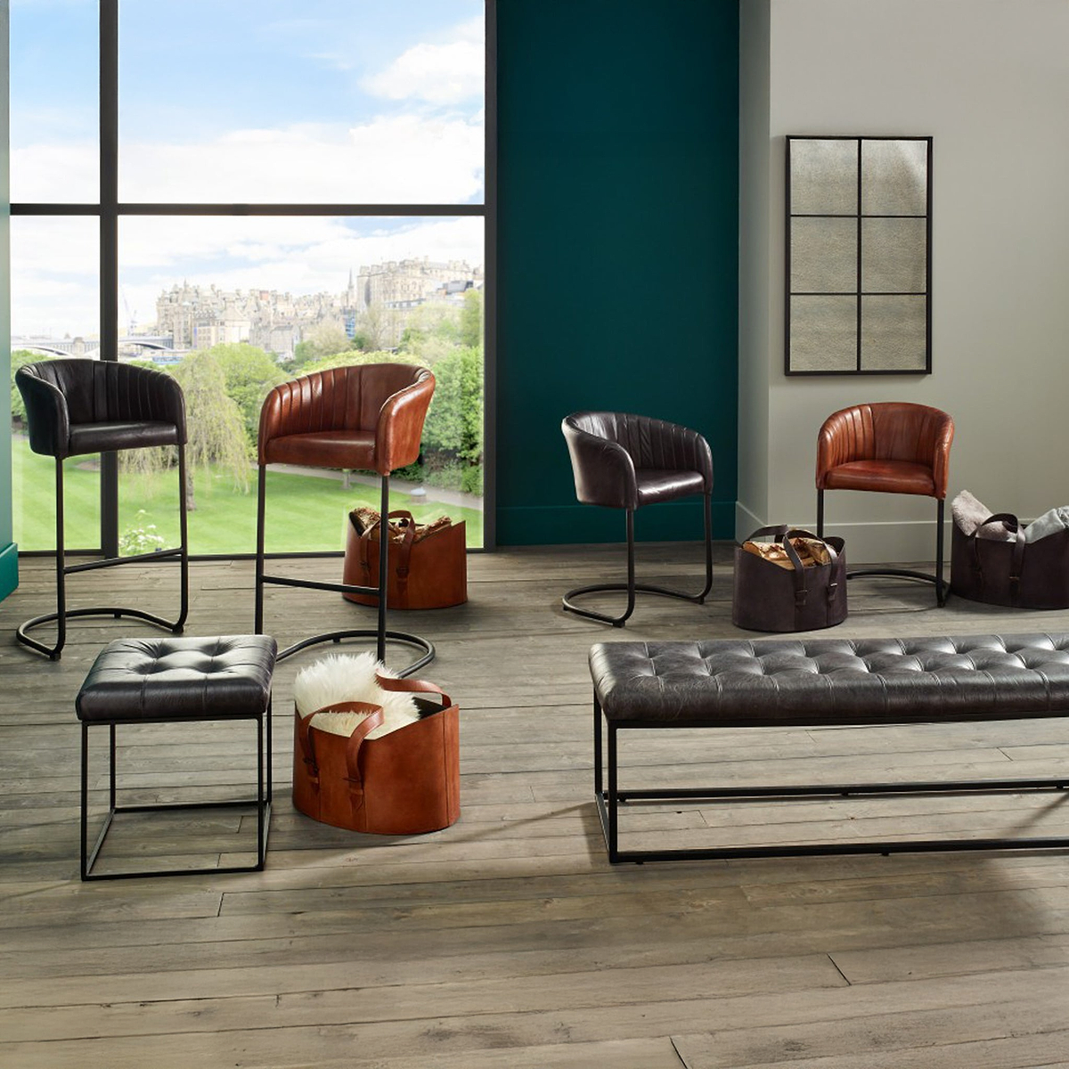 Alessio Brown Leather Handled Storage from Roseland Furniture