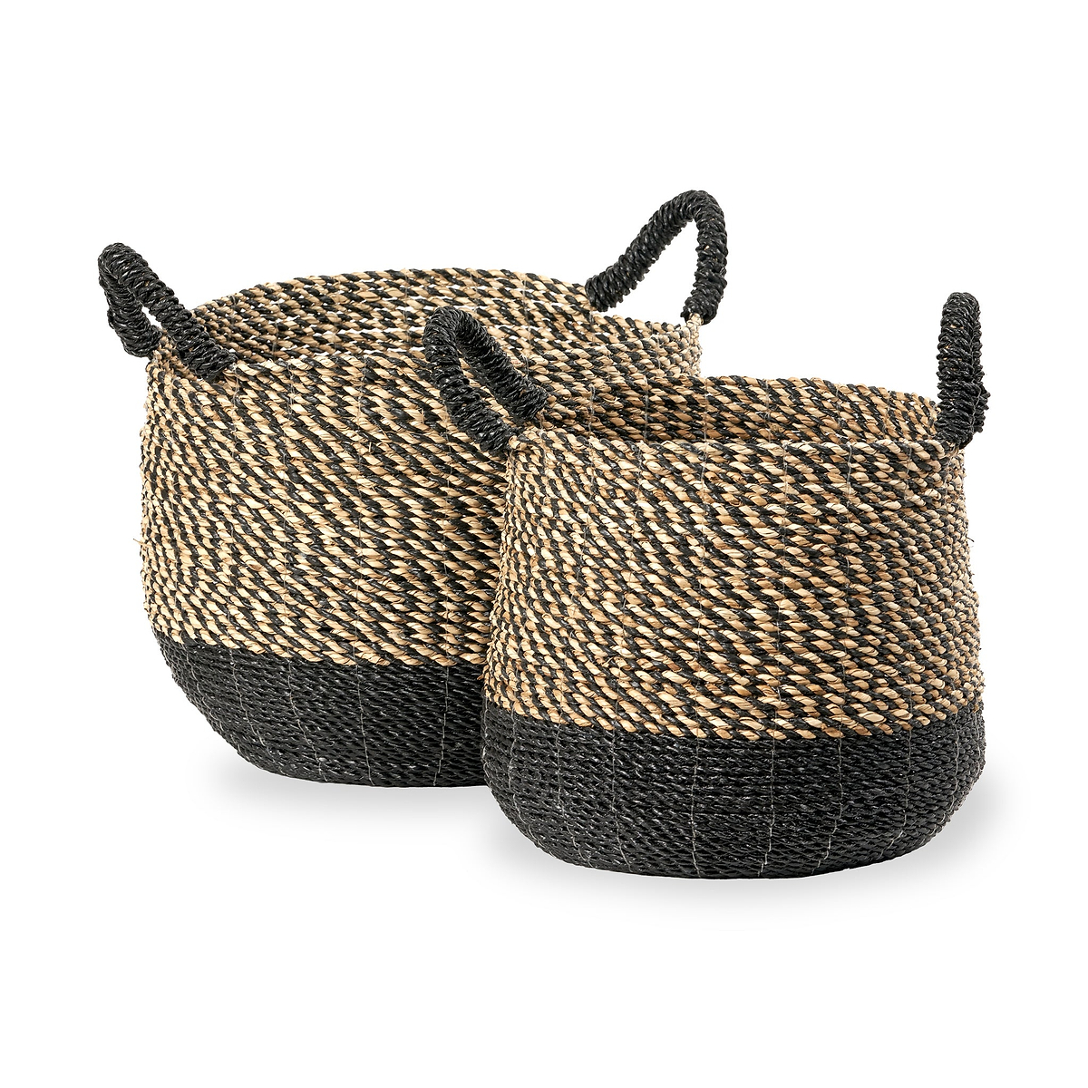Seagrass Natural and Black Round Handled Baskets from Roseland Furniture