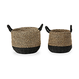 Seagrass Natural and Black Round Handled Baskets from Roseland Furniture