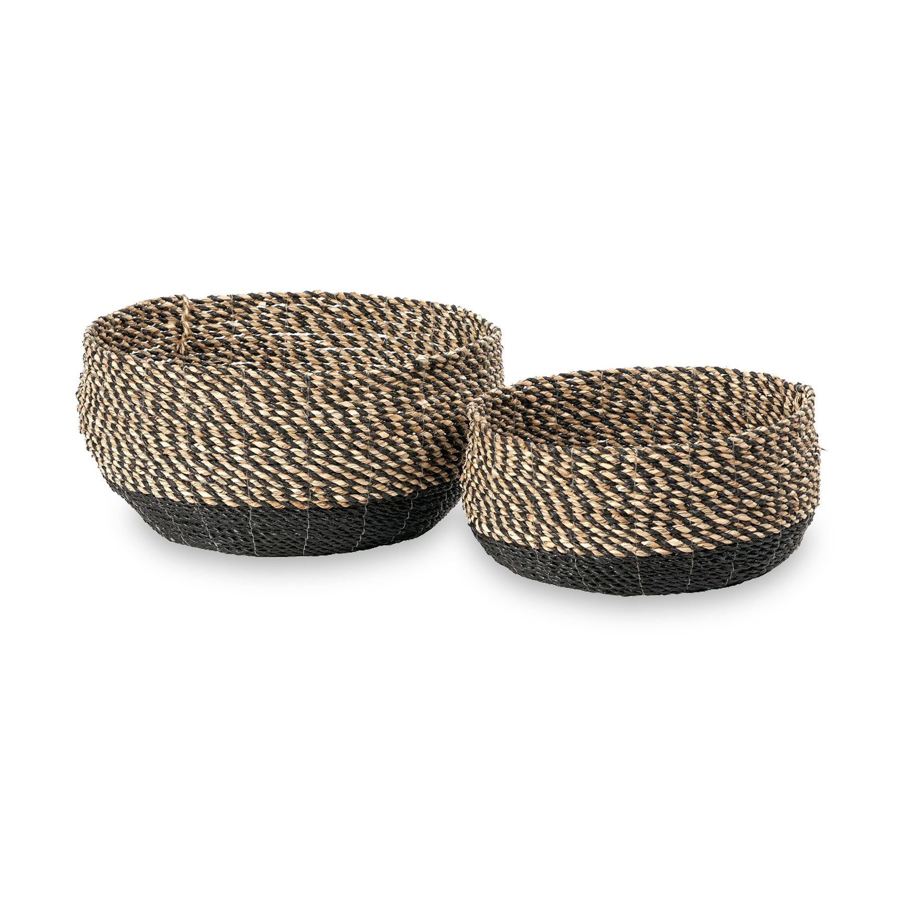 Seagrass Natural and Black Round Baskets from Roseland Furniture