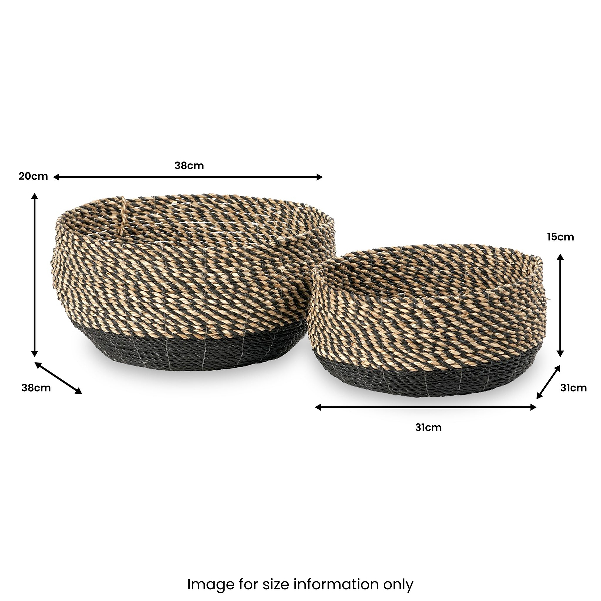 Seagrass Natural and Black Round Baskets from Roseland Furniture