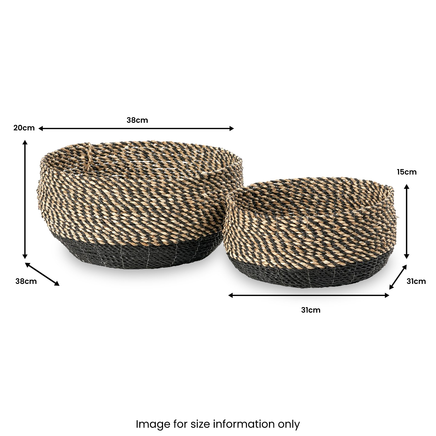 Seagrass Natural and Black Round Baskets from Roseland Furniture