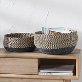 Seagrass Natural and Black Round Baskets from Roseland Furniture